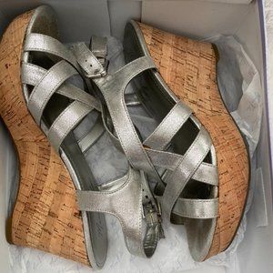 Marc Fisher Silver Gleena Cork Wedge Sandals